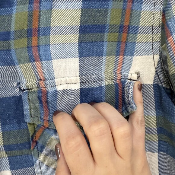 Current/Elliott Shirt Womens Medium Blue Green Plaid Button Down Long Sleeve - Picture 6 of 12